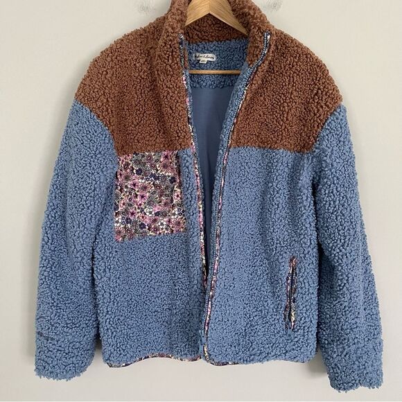 For Love And Lemons Color Block Sherpa Fleece Jacket Brown/Blue, Size XS NWOT - Picture 4 of 14